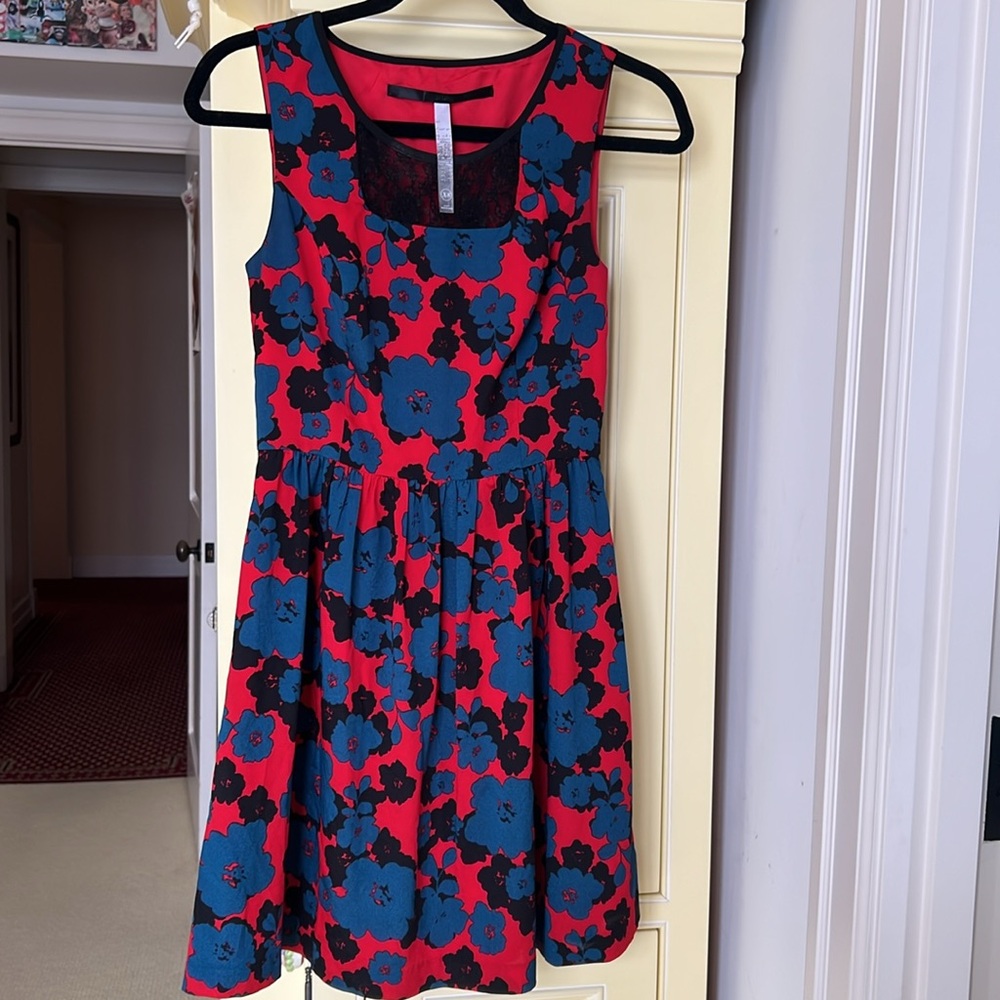 Kensie Red and Black Lace Top